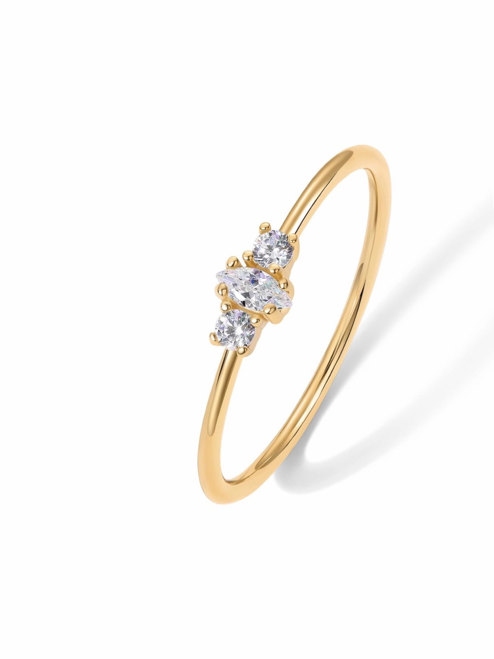 18K Gold Plated Marquise Round Mini Cubic Zirconia Dainty Thin Band Ring 7
